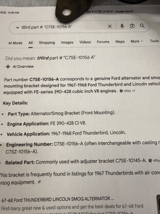 Electrical Systems - Ford: 67-68 Ford T Bird/ Lincoln alternator smog br