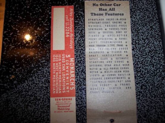 Accessories - Buick: 1920s Brass Grease Gap & Match book cover