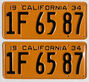 1934 CALIFORNIA License Plates. YOM